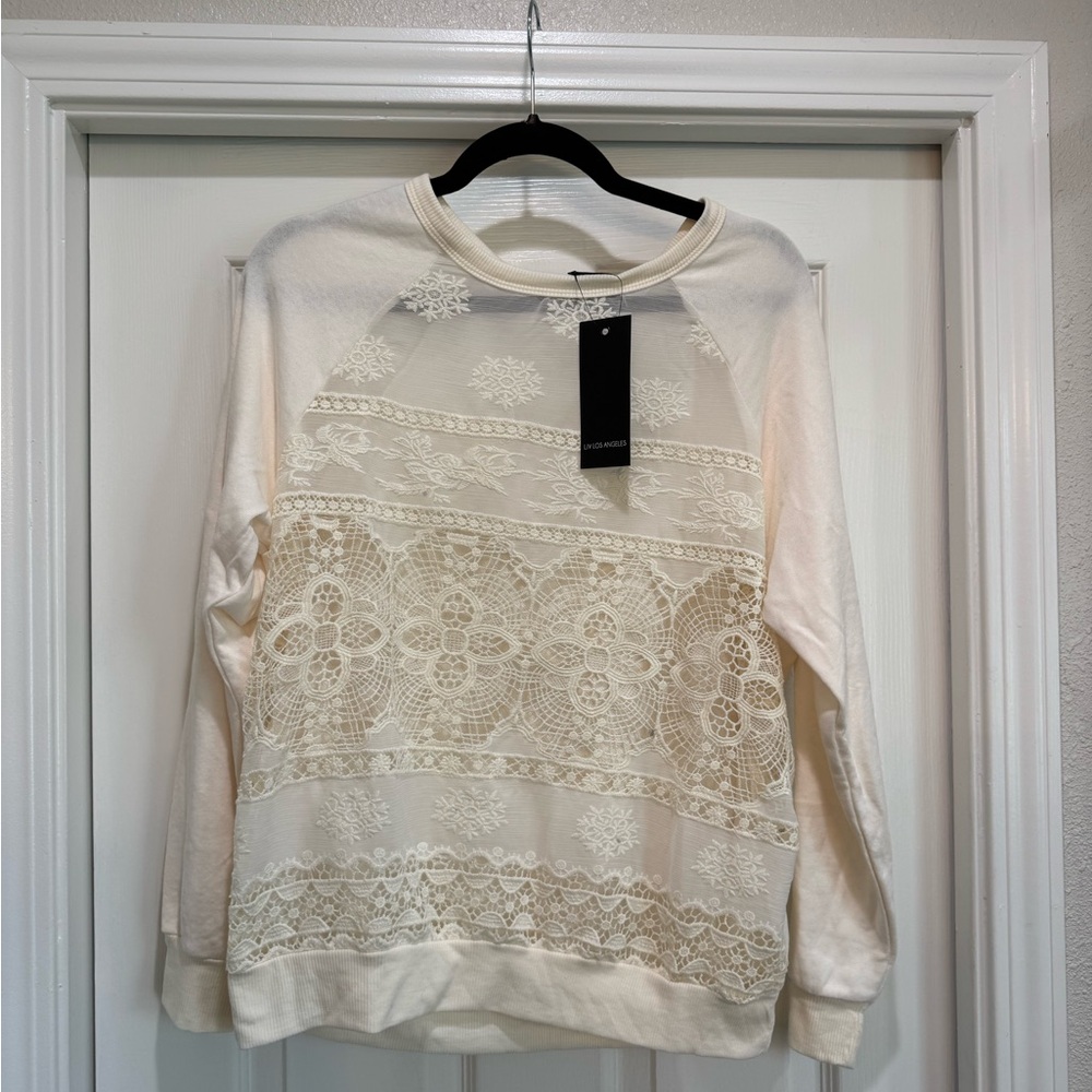 Elegant Cream Lace Long Sleeve Top